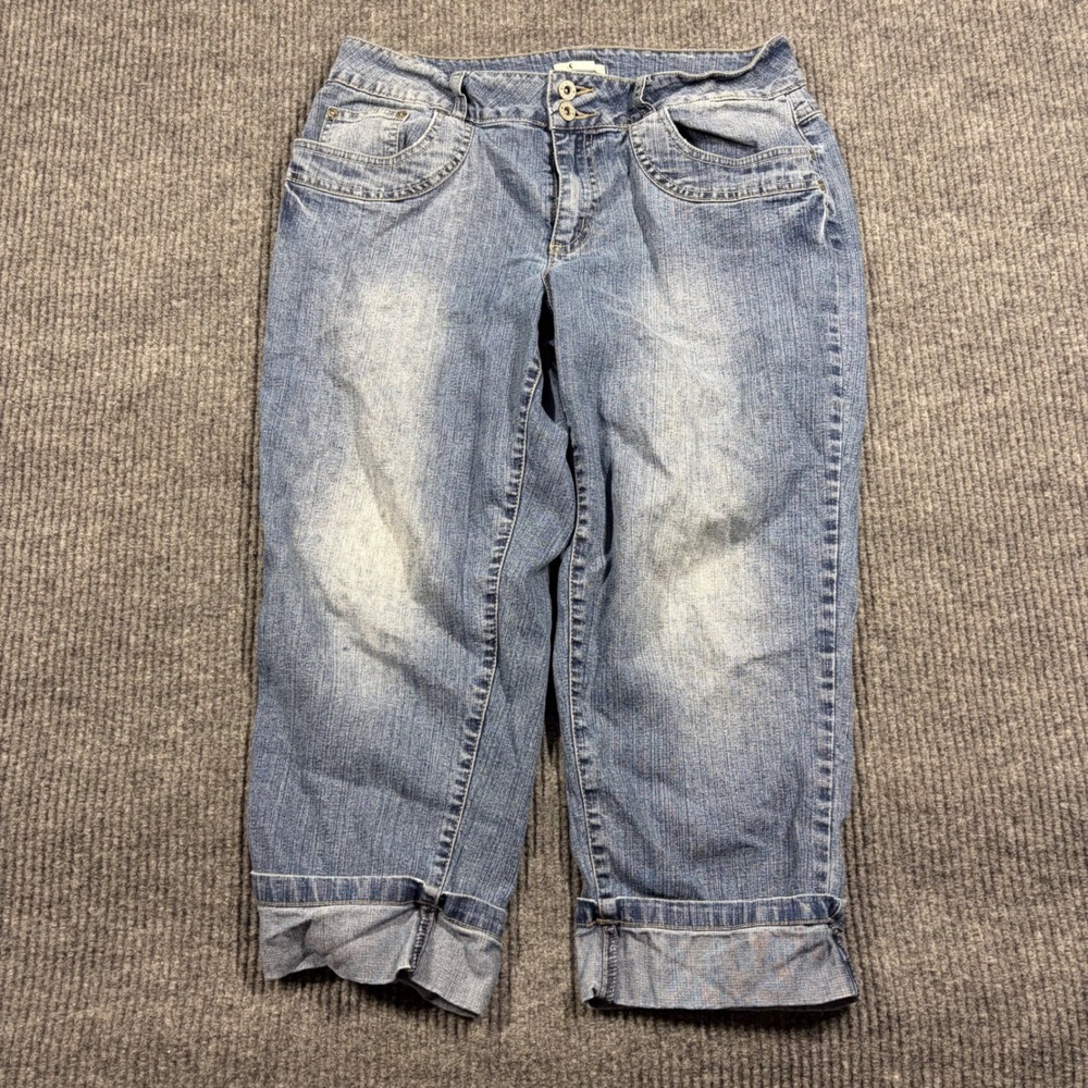Cato Jeans Womens Size 12 Blue Denim Capris Cropped Jeans Cuffed Hem Medium Wash